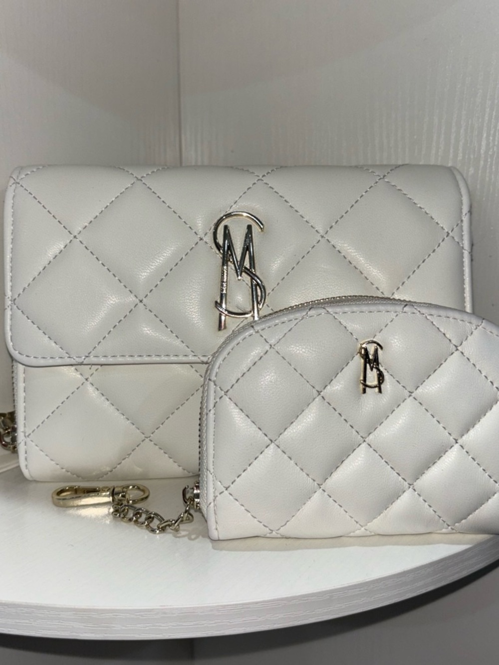 Steve Madden Quilted White Crossbody Bag & Coin Pouch Set